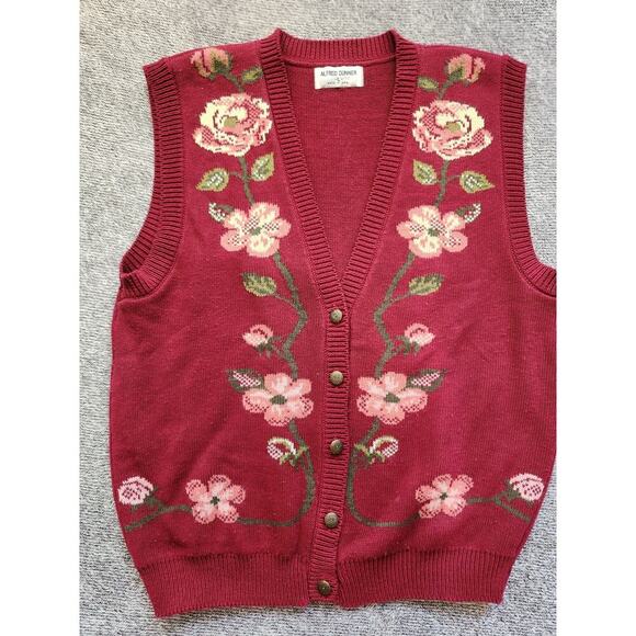 Alfred Dunner Jackets & Blazers - Vintage Alfred Dunner Womens Large Granny Sweater Vest Button Up Cottagecore